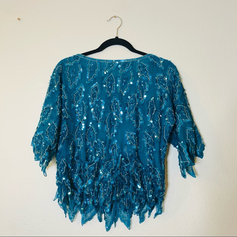 Vintage Indian Teal Sequined Top